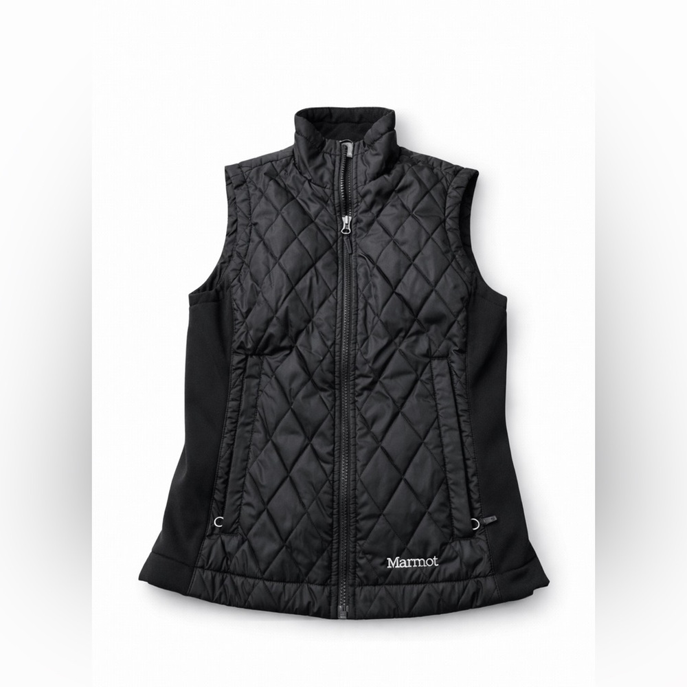 Marmot Black Quilted Vest Womens XS Lightweight Zip Puffer Stretch Panels EUC